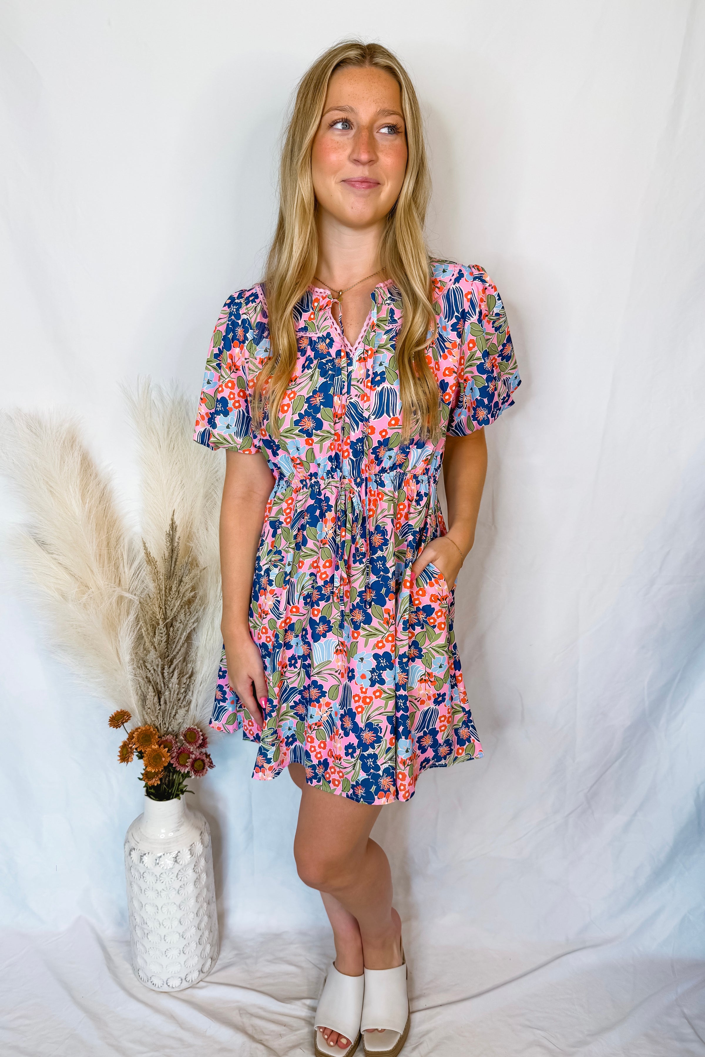 Sunny Villa Floral Mini Dress - Pink/Multi