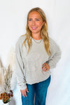 Frayed Flower Mineral Washed Crew Neck Top - Grey