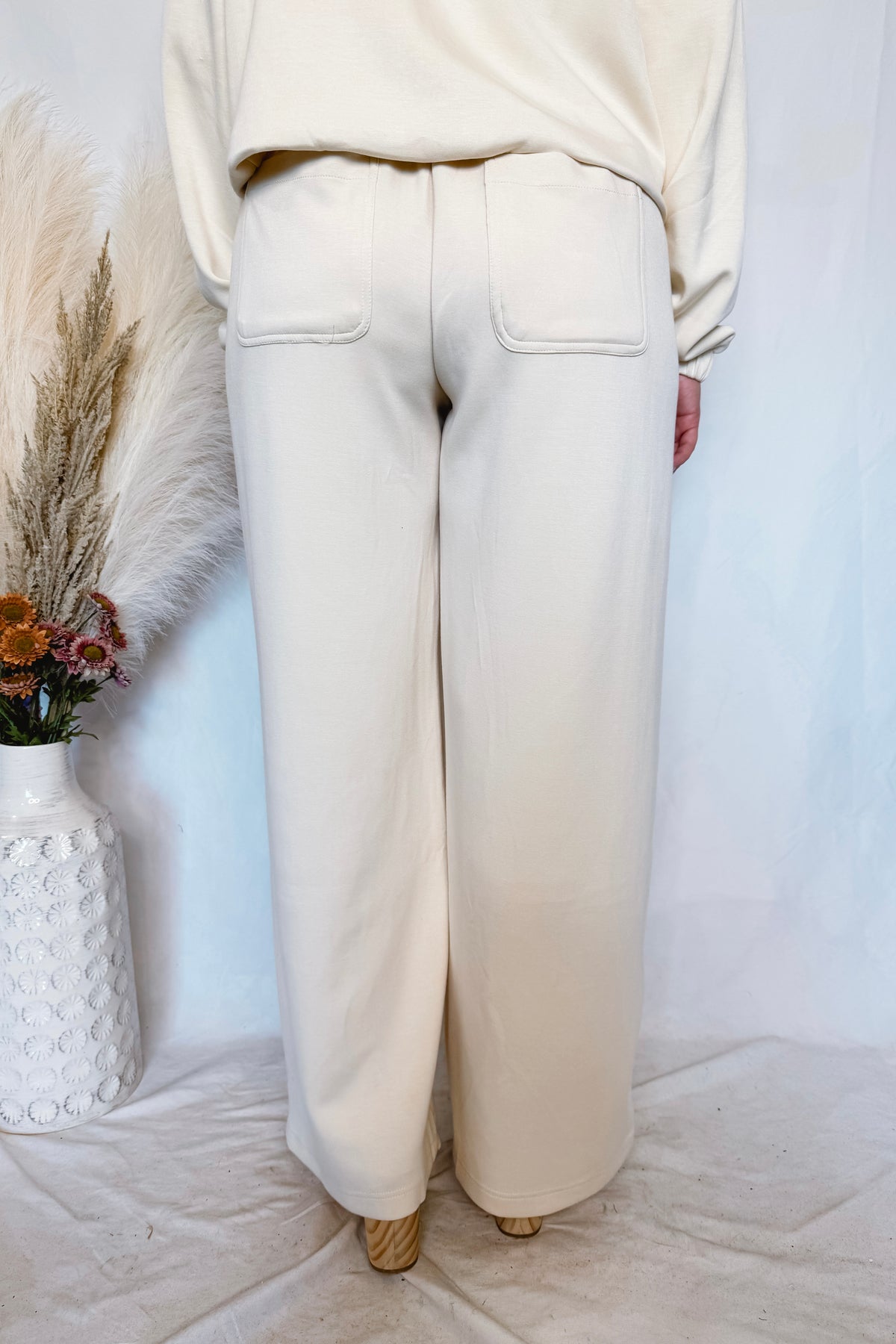 Level Up Wide Leg Scuba Pants - Cream