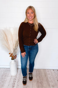Victoria Lightweight Button Sweater - Brown