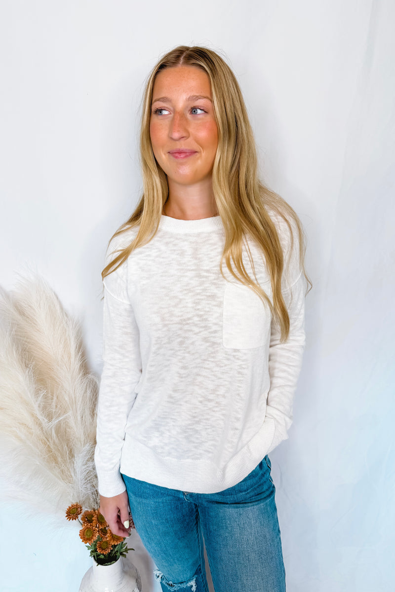 Cooler Nights Lightweight Knit Sweater - White