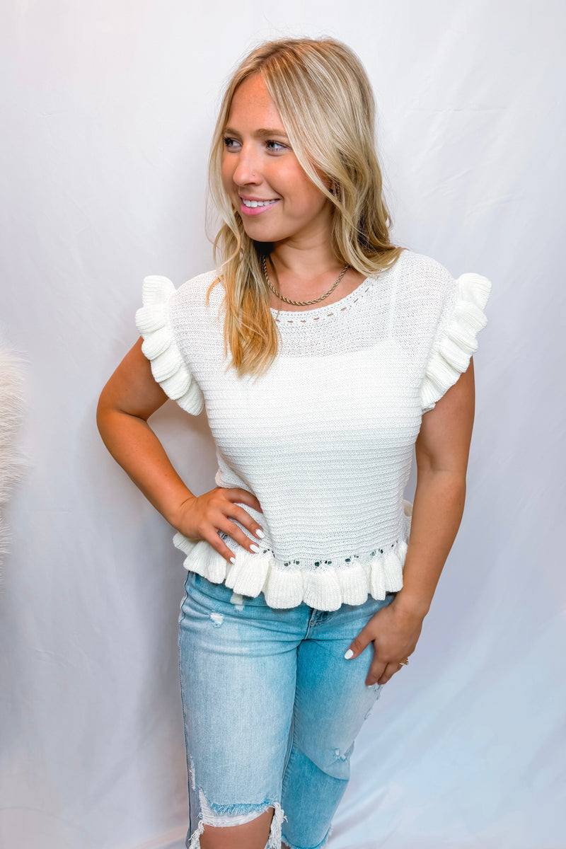 Feeling Flirty Ruffle Knit Tank - Ivory