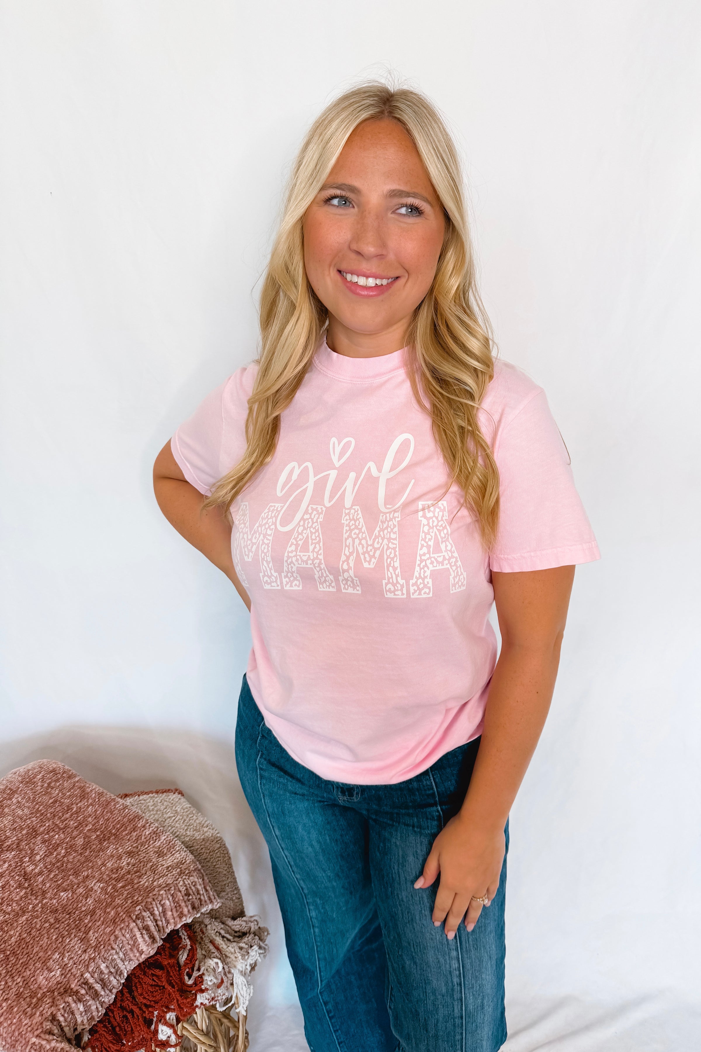 Girl Mama Cheetah Graphic Tee - Pink