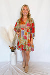 Tea Garden Patchwork Shift Dress - Green/Multi
