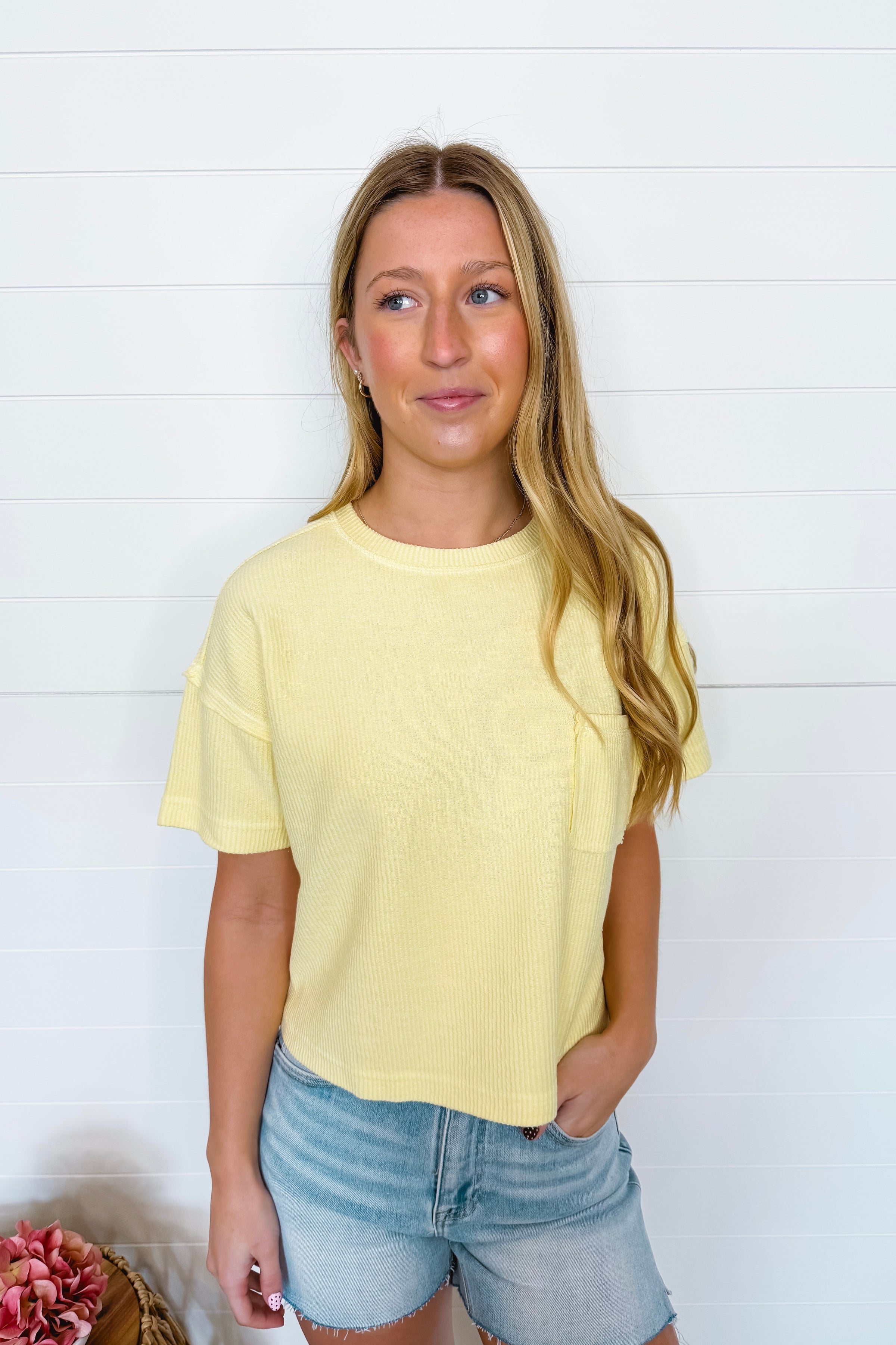 Simple And Sweet Ribbed Top - Butter Yellow