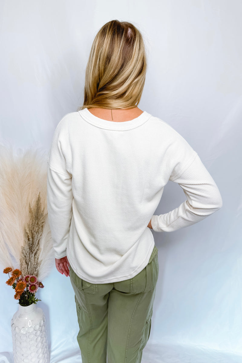 Cool Breeze Ribbed Knit Henley Top - Ivory