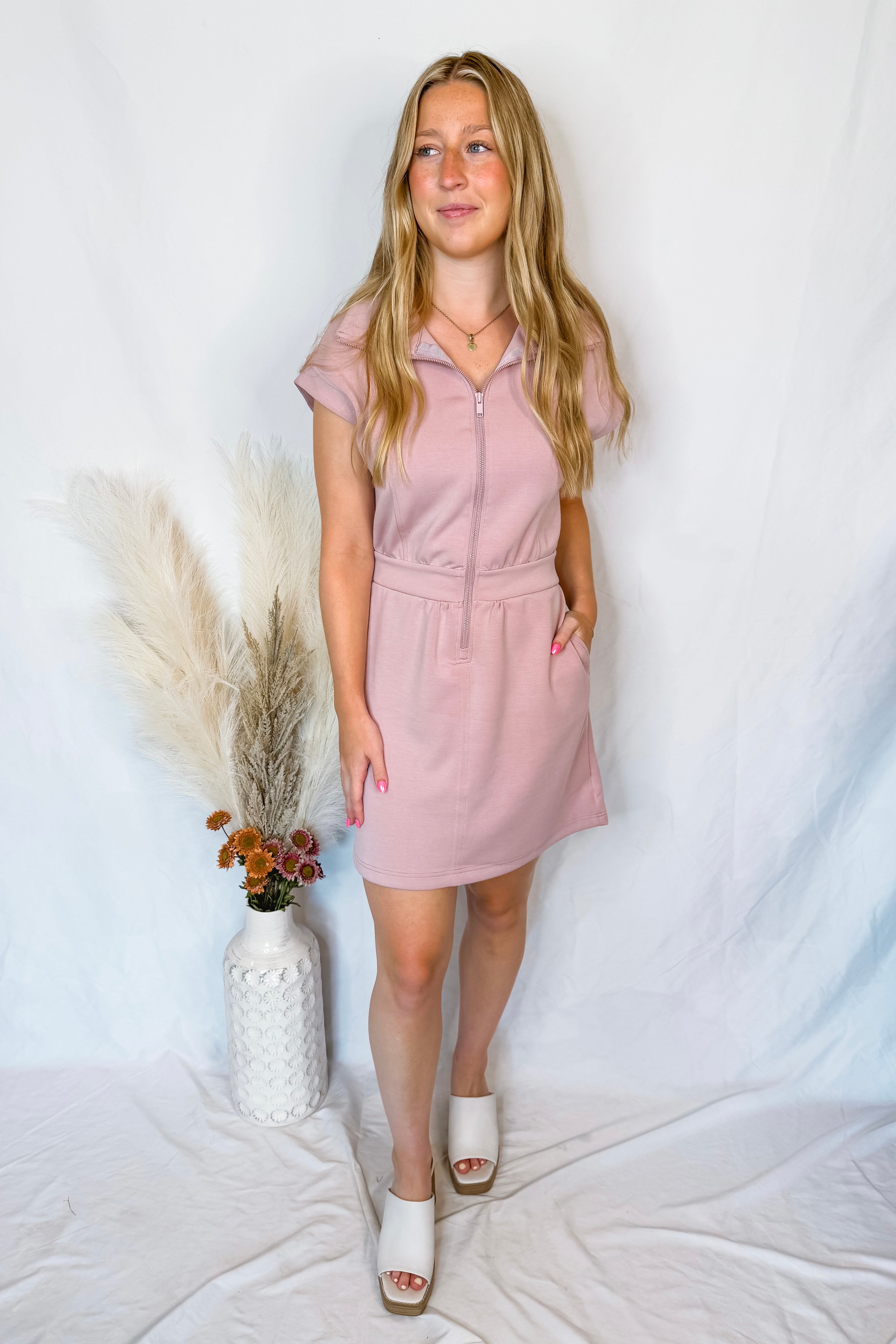 Evelyn Scuba Half Zip Mini Dress - Mauve