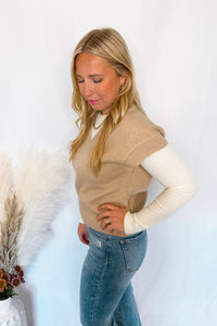 Latte Likes Knit Sweater Vest - Tan