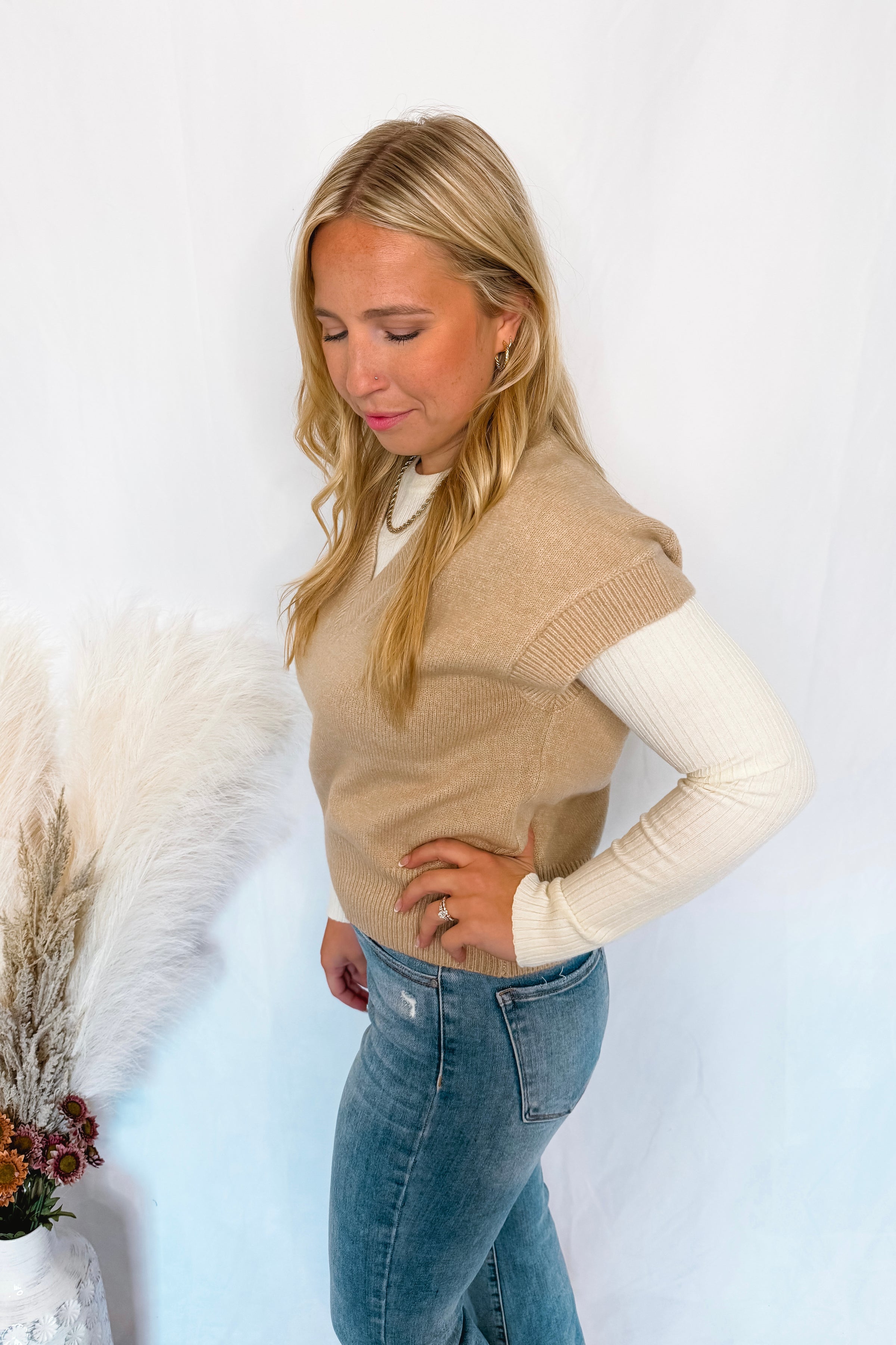 Latte Likes Knit Sweater Vest - Tan