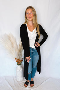 Gertie Ribbed Open Front Cardigan - Black