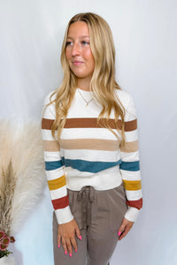 Simply Sweet Striped Sweater - Ivory/Multi