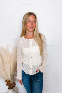 Uptown Girl Lace Button Down Top - Ivory