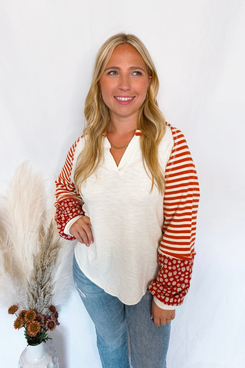 Keepin' It Casual Split Neck Top - Cream