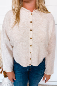 Sweet Breeze Lightweight Button Sweater - Oatmeal