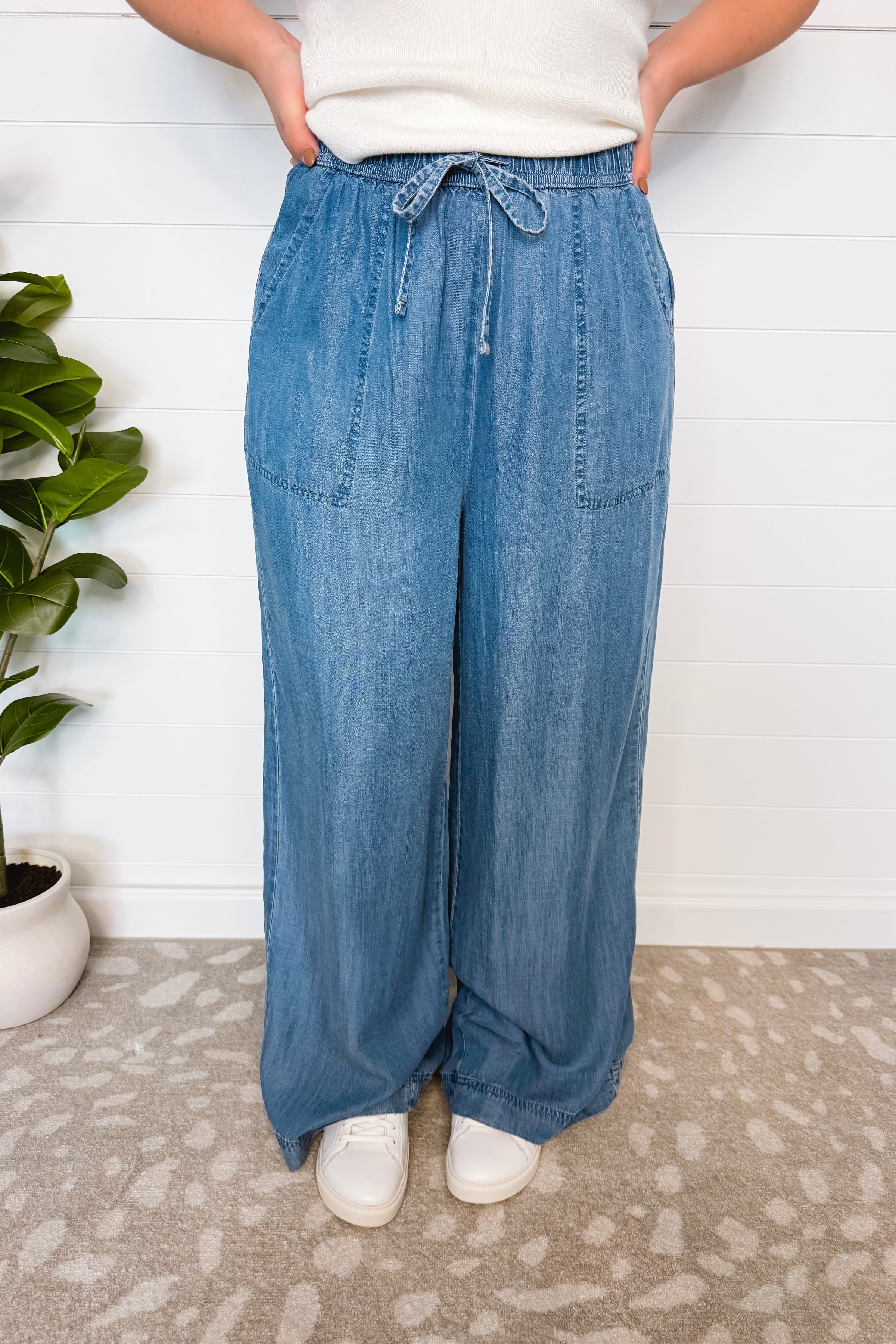 The Quinn Wide Leg Chambray Pants - Medium