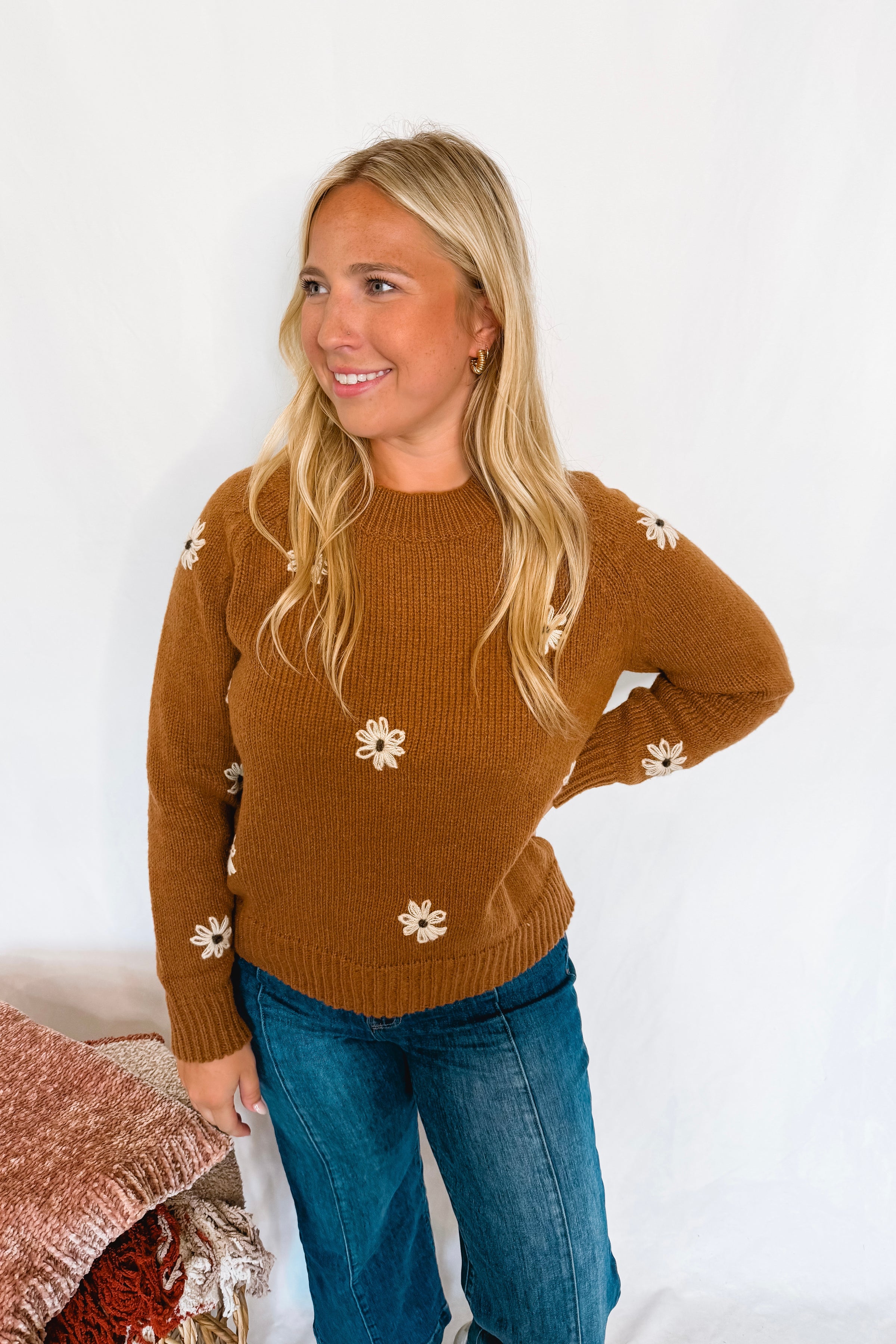 Sweet Statement Daisy Knit Sweater - Brown