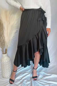 Luxurious Feeling Black Ruffle Midi Skirt