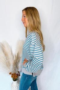 Bailey Striped Oversized Knit Top - Blue/Ivory