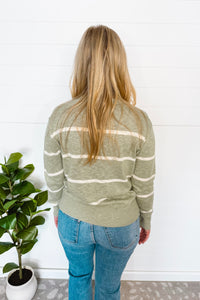 Everyday Striped Lightweight Button Cardigan - Sage
