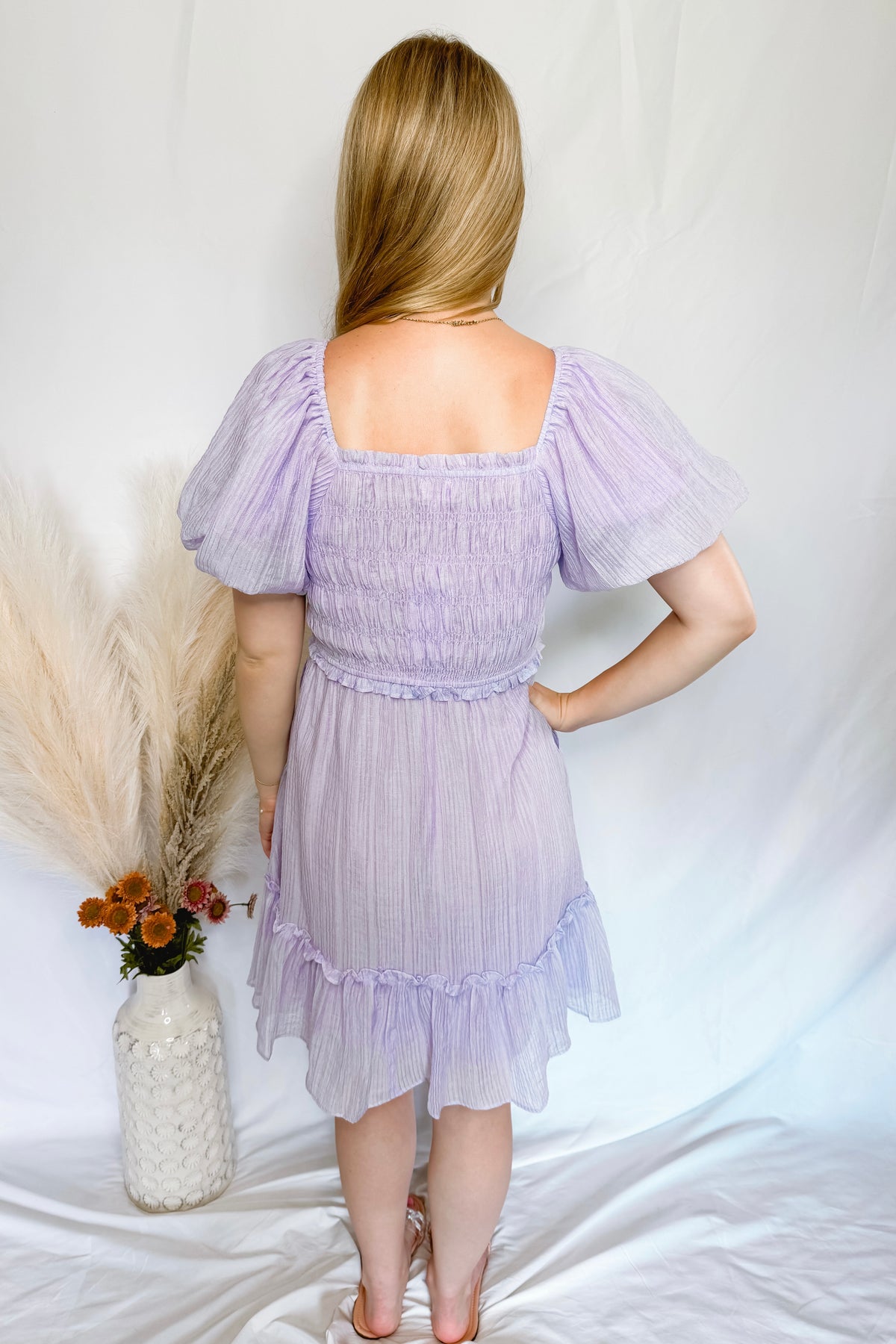 Sunday Charm Smocked Mini Dress - Lilac