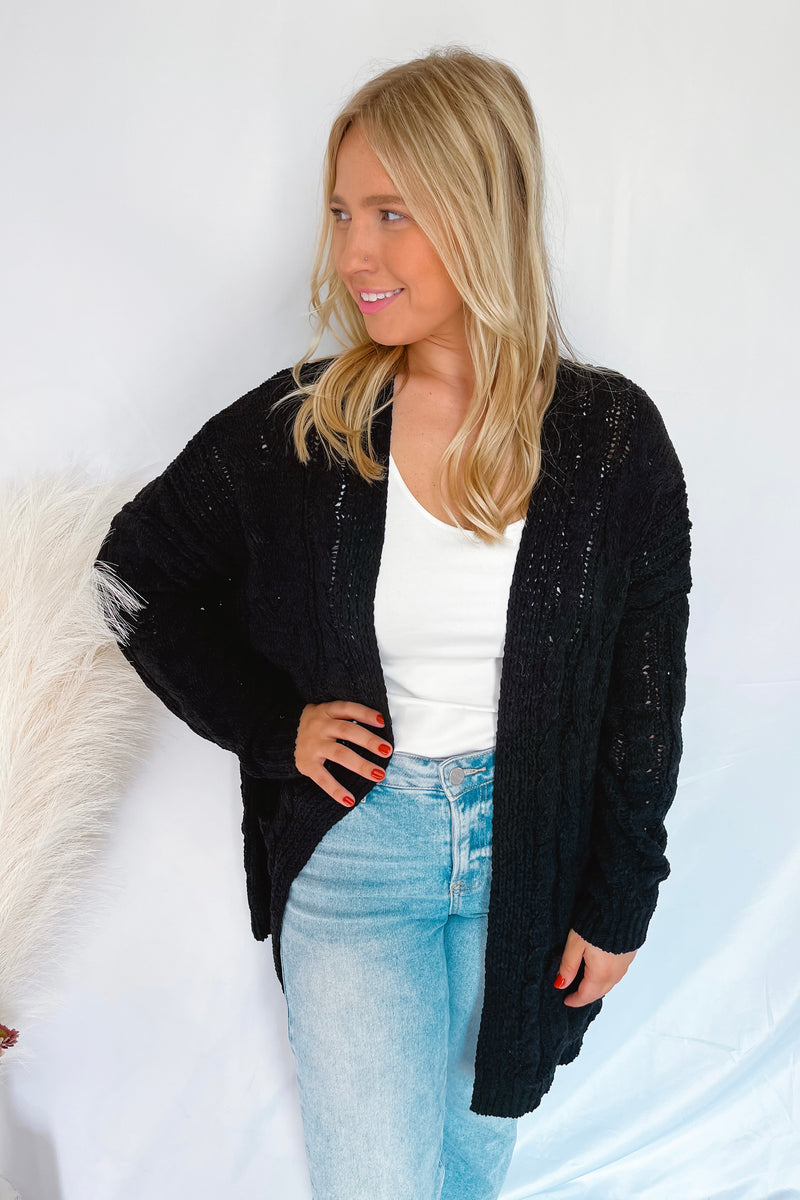 Layers Of Love Cable Knit Cardigan - Black