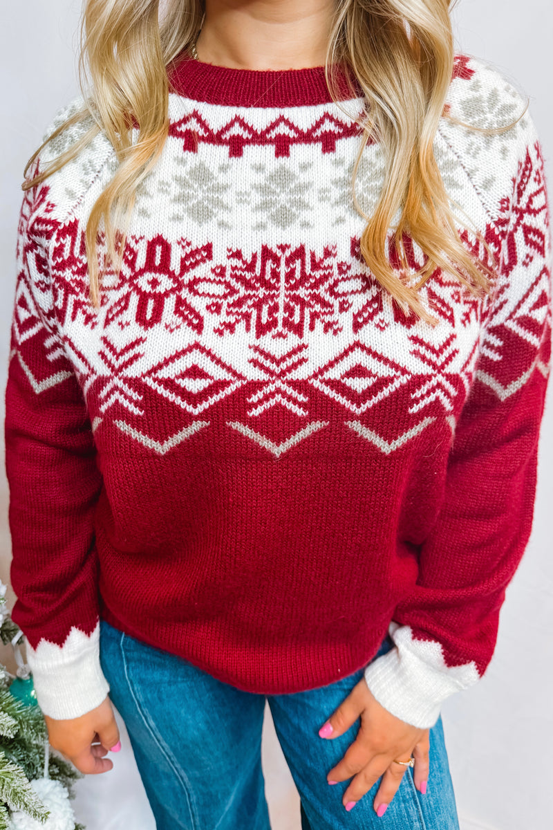 First Snowfall Crew Knit Sweater - Merlot