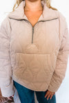 Uptown Charm Quilted Quarter Zip Pullover - Taupe