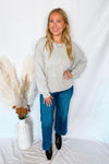 Frayed Flower Mineral Washed Crew Neck Top - Grey