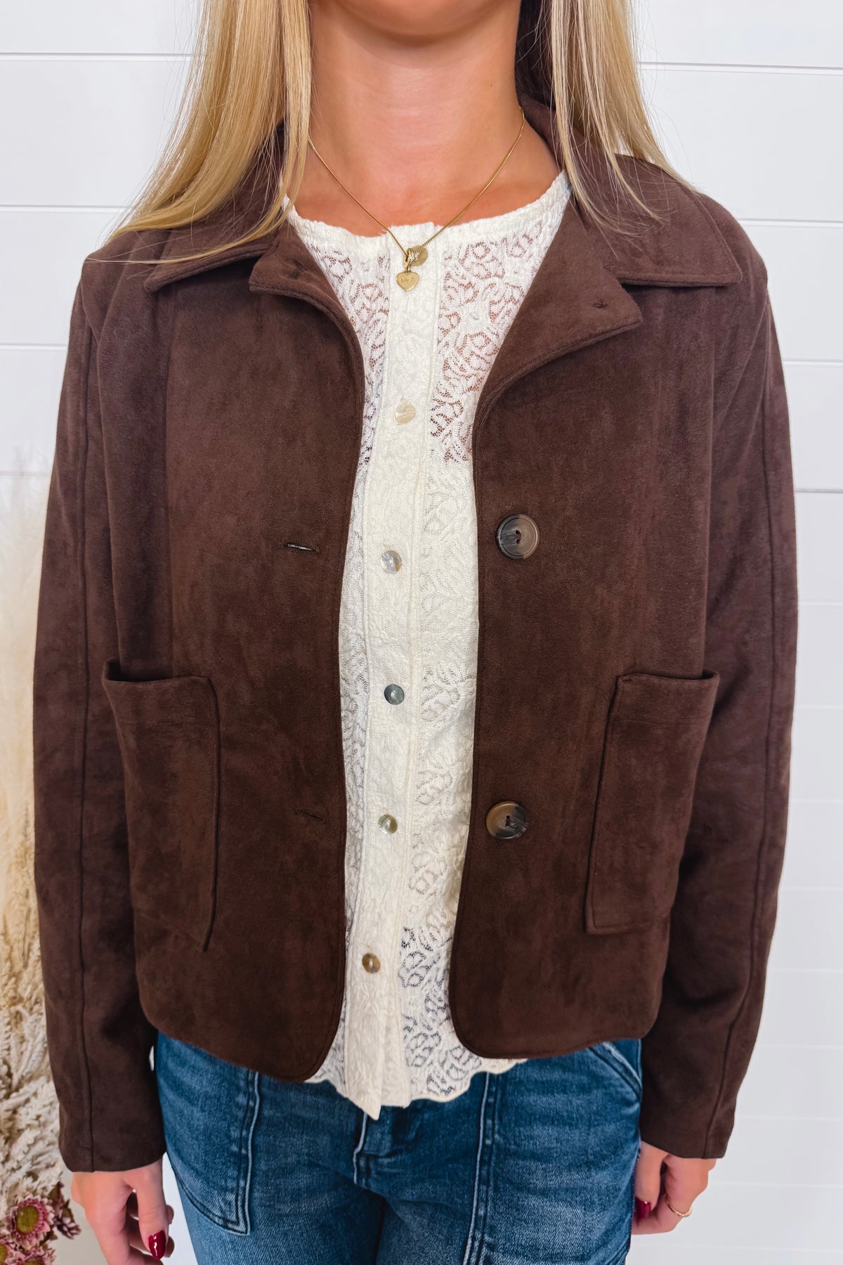 Major Icon Faux Suede Jacket - Dark Brown
