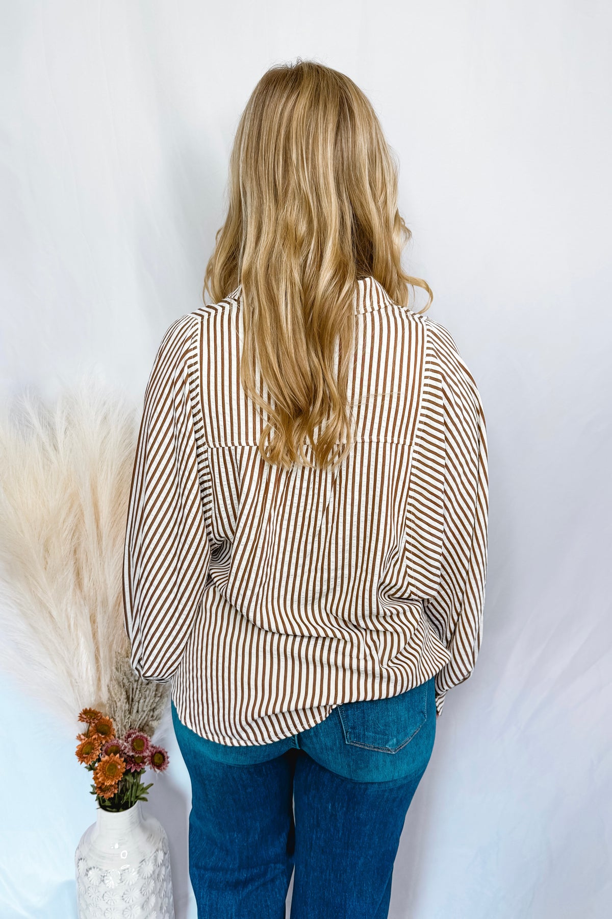 Charming Smiles Striped Button Down Top - Brown/Ivory