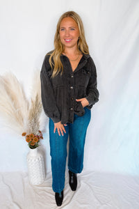 Cabin Chill Mineral Washed Button Down Top - Black