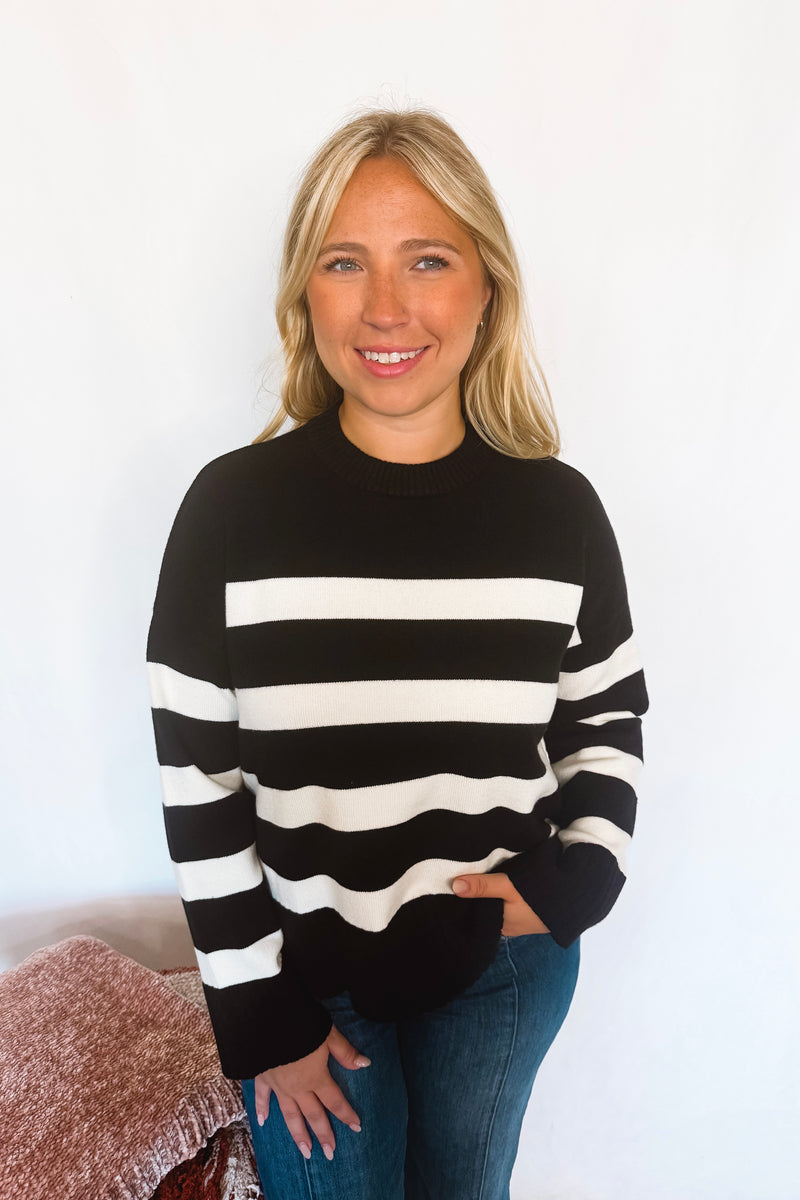 Warm Welcome Striped Sweater - Black/Cream