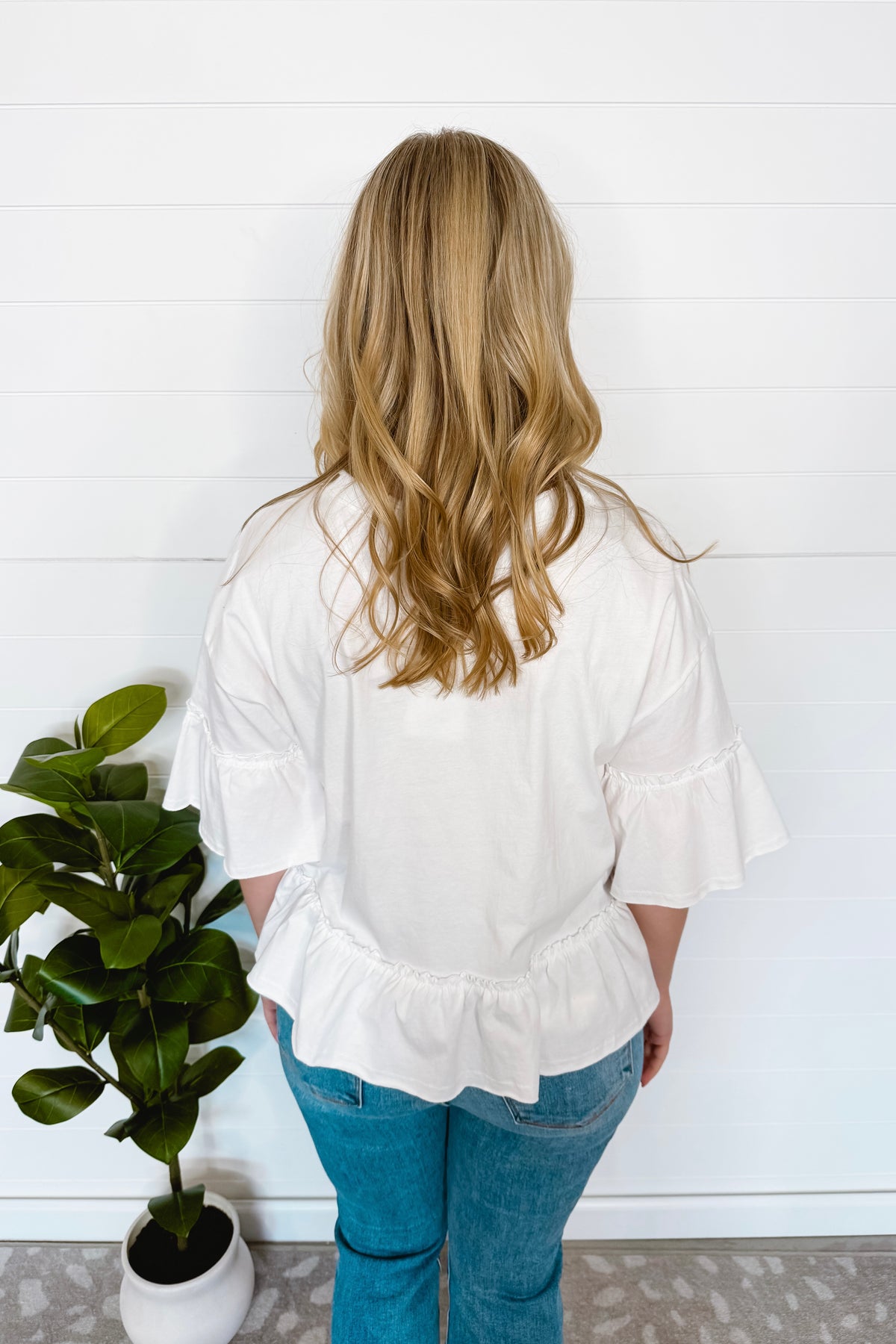 Cool And Casual Ruffle V-Neck Tee - White