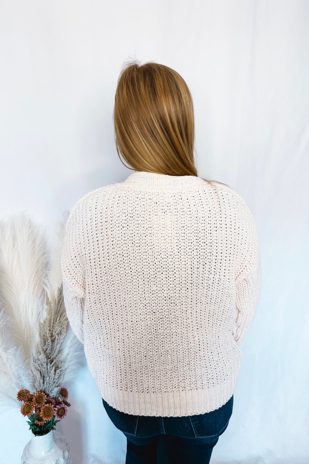 Feeling Flowery Chenille Button Cardigan - Cream (POL)