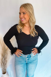 Party Perfect Feather Bodysuit - Black
