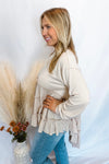Happiness Tiered Ruffle Crew Neck Top - Oatmeal