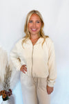 Level Up Scuba Zip Up Hoodie - Cream