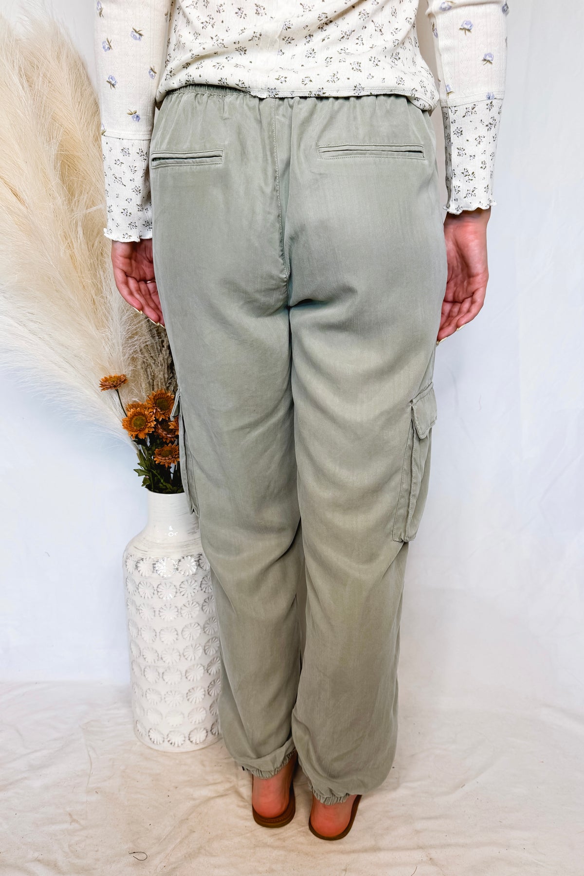 Ellie Tencel Drawstring Cargo Joggers - Pale Sage