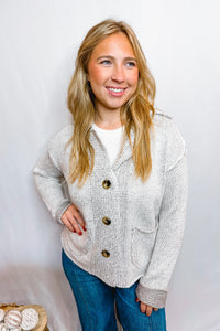 Cuddle Weather Chunky Knit Cardigan - Light Heather Grey