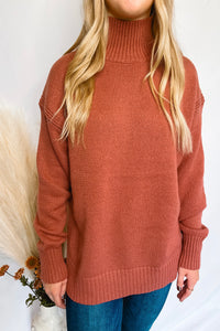 Most Cozy Mock Neck Sweater - Cinnamon