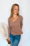 Shelly Long Sleeve Henley Top - Mocha