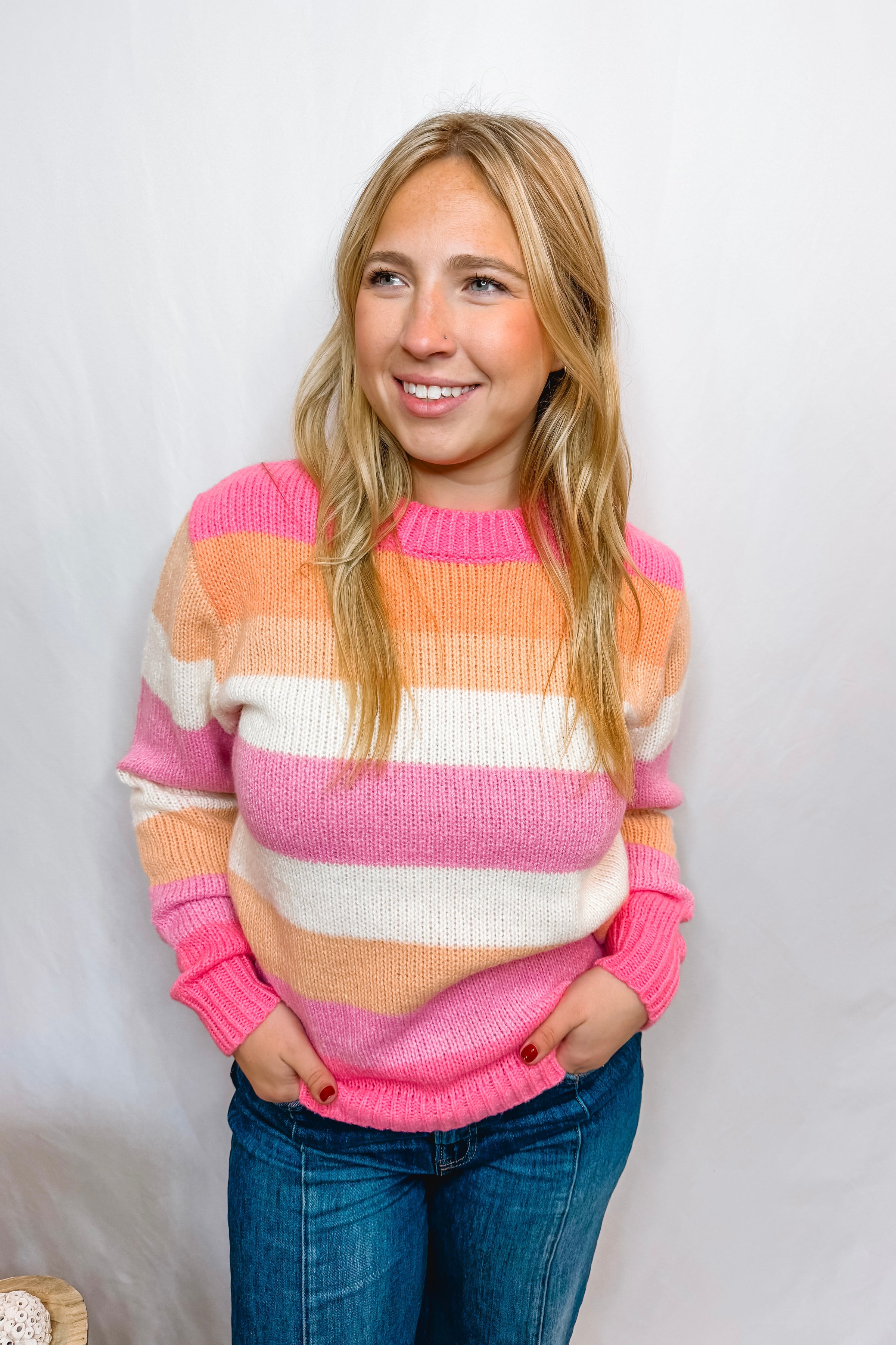 Falling in Love Striped Sweater - Pink/Coral/Ivory