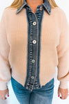 Modern Comfort Denim Contrast Button Sweater - Beige