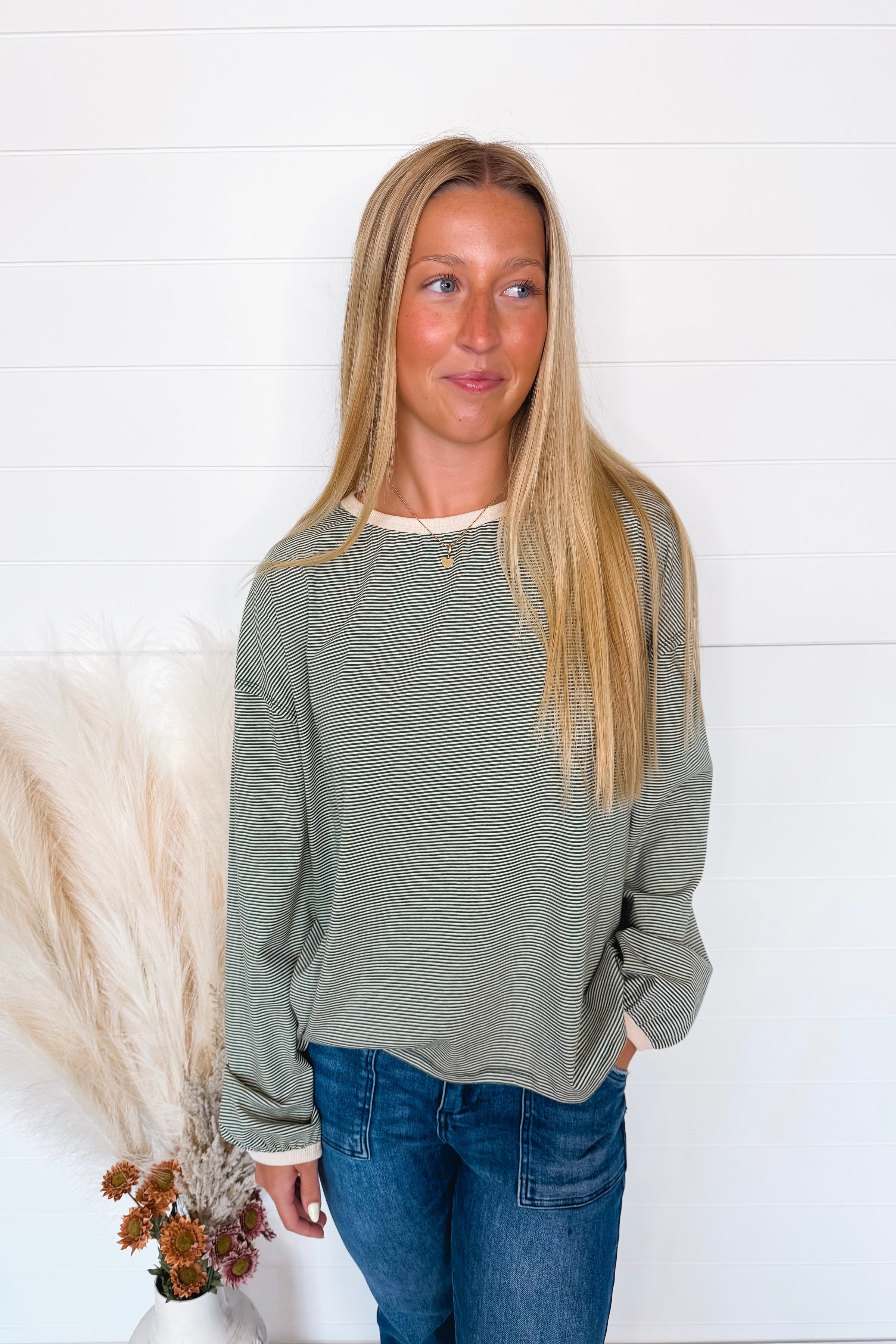 Kendall Striped Long Sleeve Top - Green