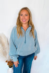 Just Relaxing Mineral Washed Half Zip Hoodie - Blue