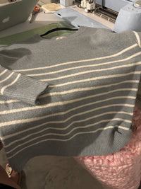 High Energy Striped Crew Neck Sweater - Dusty Blue