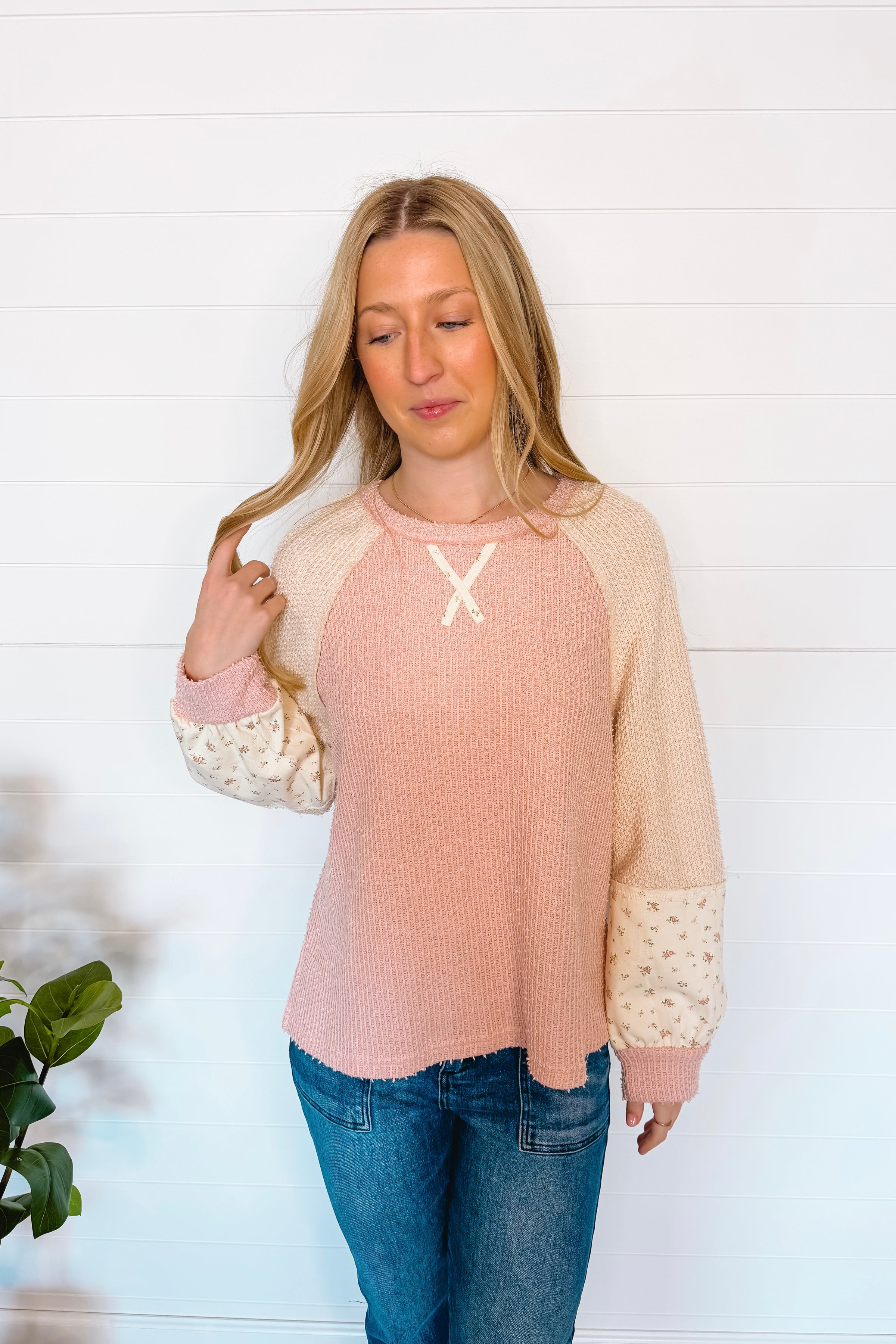 Casual Flowers Textured Top - Pink