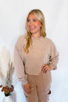 Crisp Leaves Mineral Washed Crew Neck Top - Taupe