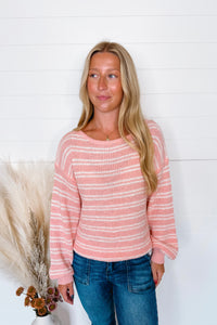 Soft Touch Striped Knit Sweater - Blush
