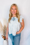 Lovely Thoughts Toile Blouse - Powder Blue